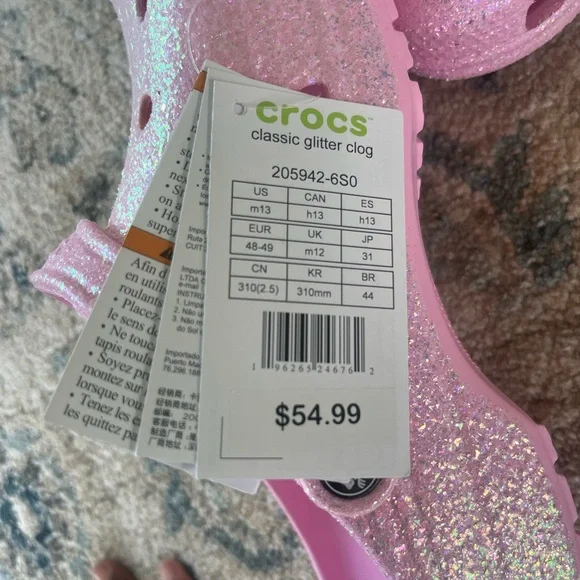 CROCS Pink Glitter Classic Clog size 13 NWT - Picture 5 of 5